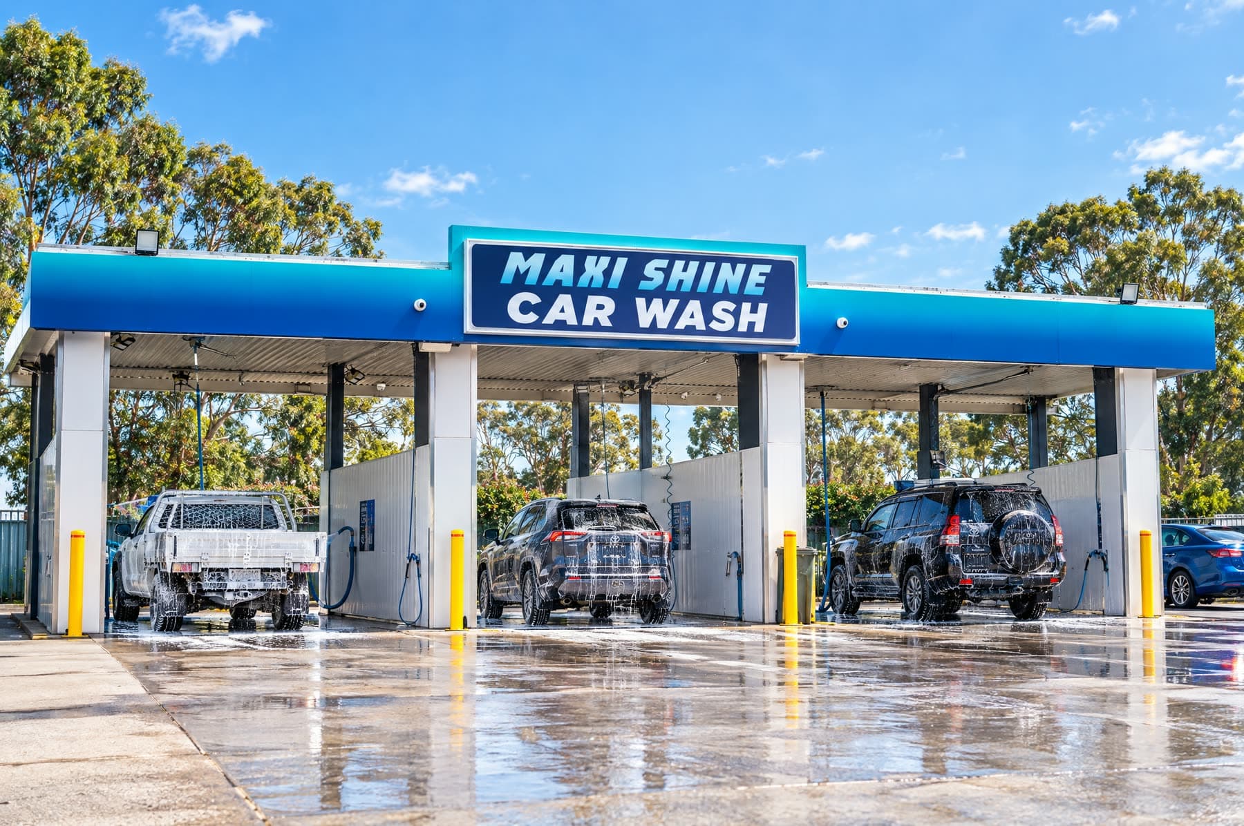 Maxishine Tahmoor self-service wash bays under the Maxi Shine canopy